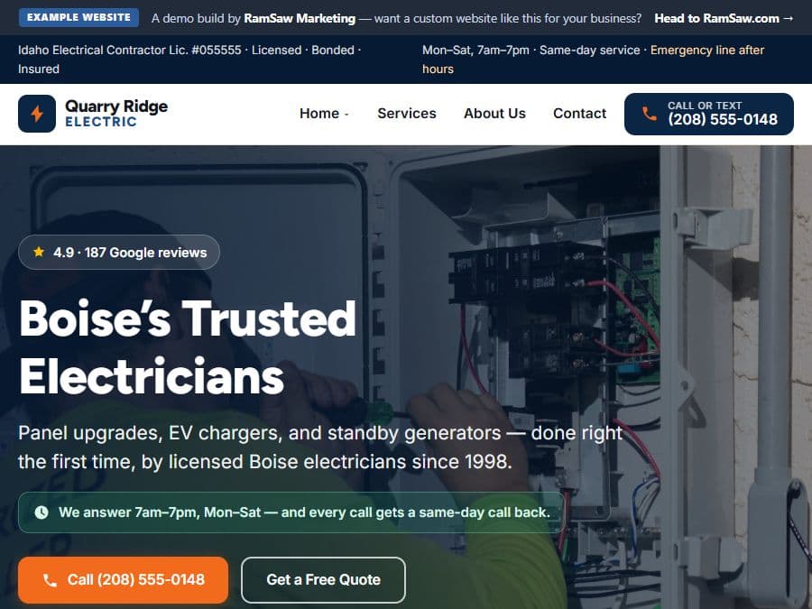 Quarry Ridge Electric — example electrician website by RamSaw Marketing