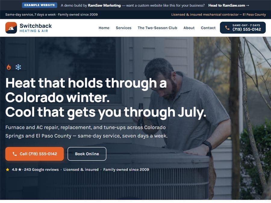 Switchback Heating & Air — example hvac website by RamSaw Marketing