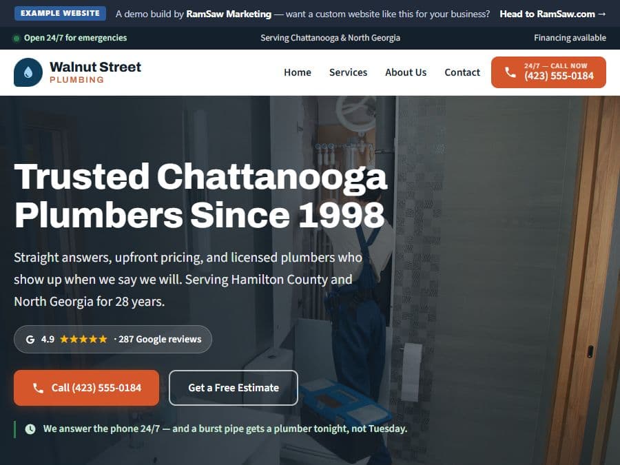 Walnut Street Plumbing — example plumber website by RamSaw Marketing